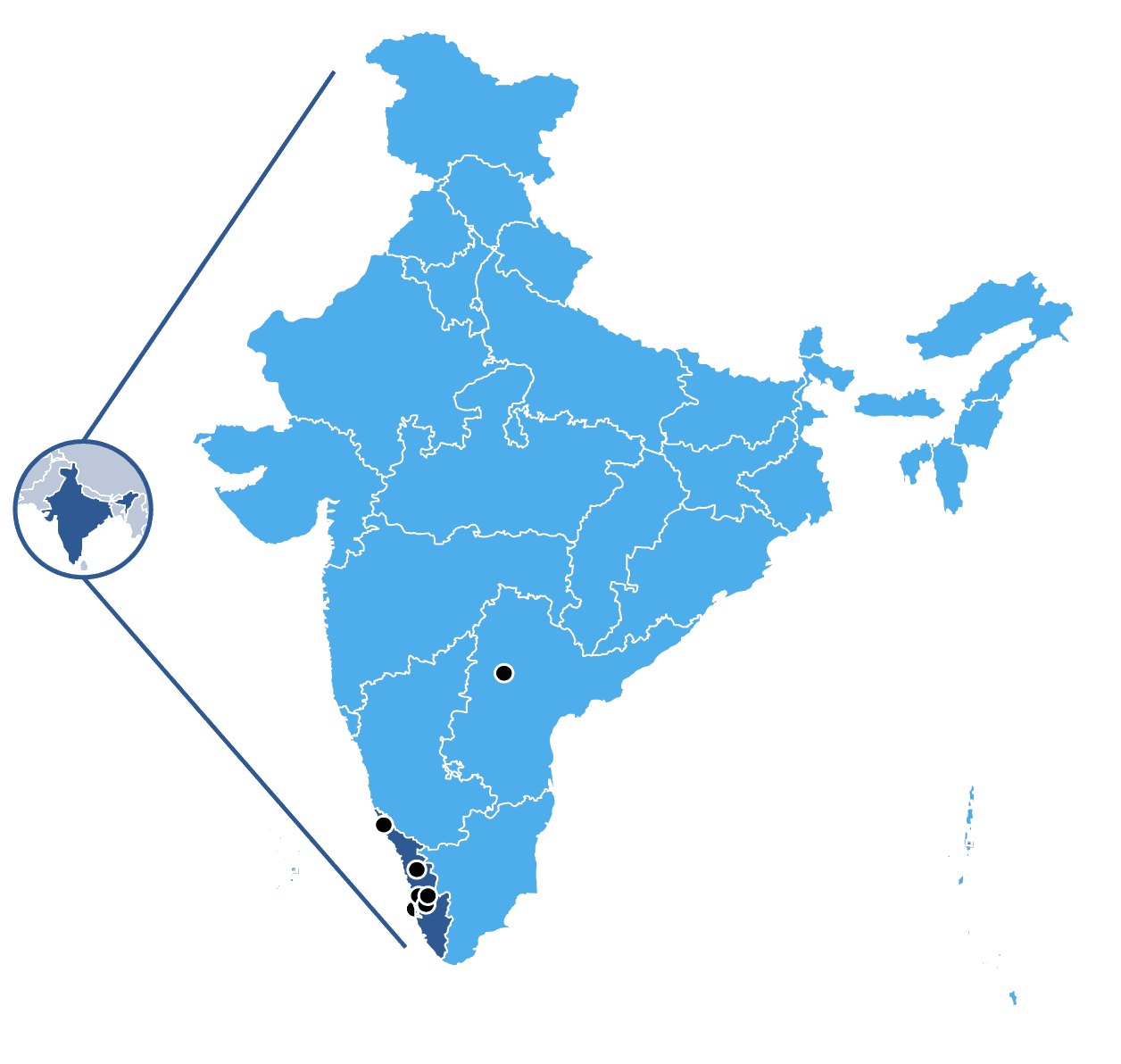 India Map with language center locations